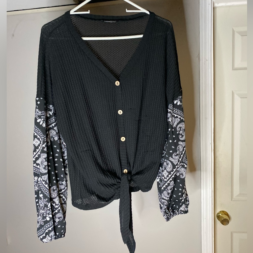 Paisley print sleeve button up cardigan